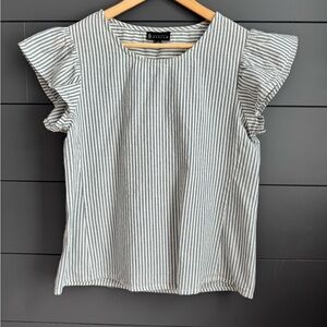 B Collection by Bobeau Blue Striped Flutter Sleeve Blouse Lightweight Feminine